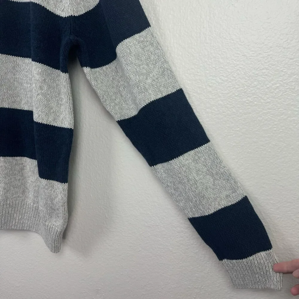 Chaps Ralph Lauren 1/4 Zip Pullover Knit Sweater Cotton Blue Beige Stripe XXL
